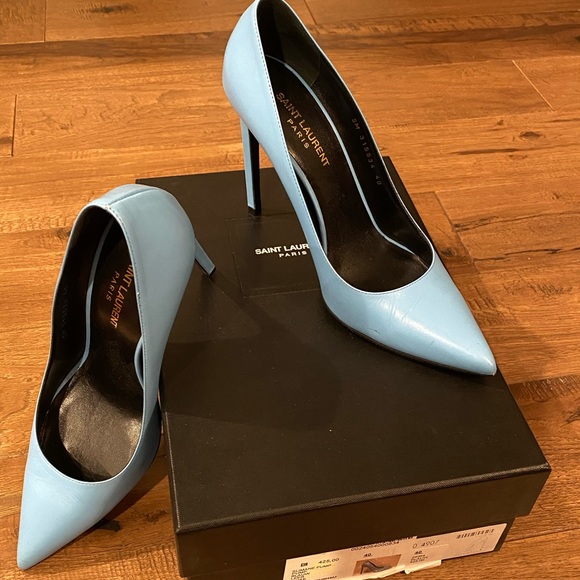 powder blue shoes and bag